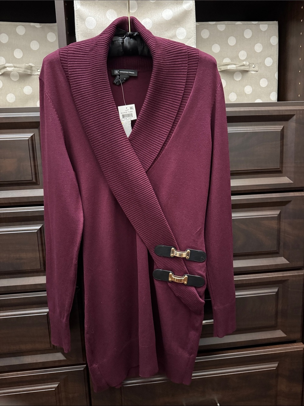 Women’s Shawl Collar Cardigan Sweater - dress, burgundy. NWT